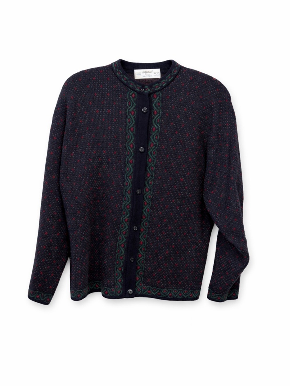 Vintage St. Michael Cardigan Sweater | Fair Isle Style | Navy Red Green | Size L